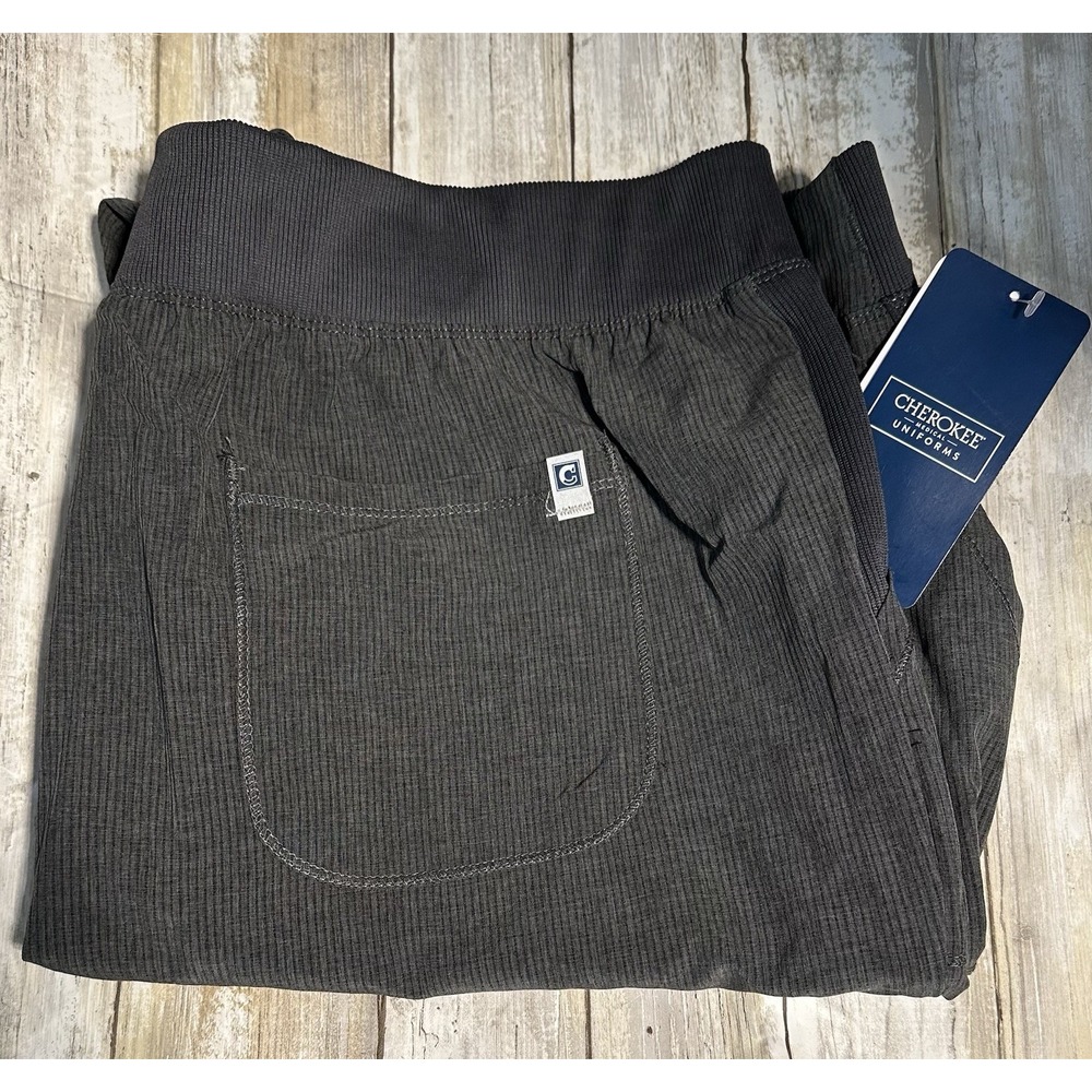 Cherokee Women's 2XL Elastic Waist Cargo Scrub Pants Charcoal Stripe CK248A‎ NWT